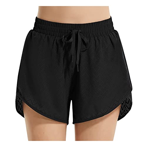 BALEAF Women's 3" Swim Shorts Bathing Suit Bottom Tankini Bikini Quick Dry Mesh Athletic Gym Running with Liner Pockets Black L