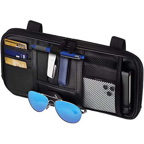 Fancy Mobility Car Sun Visor Organizer – Car, SUV & Truck Interior Accessories - Magnetic Closure for Glasses Holder and Full Length Horizontal Pockets - Allows Safe Driving, 12.2 x 6.1 in, Black