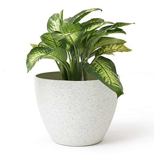 LA JOLIE MUSE Large Planter Pot Indoor Outdoor - 14.2 Inch Tree Planter Flower Pot, Planters Container with Drain Holes (Speckled White)