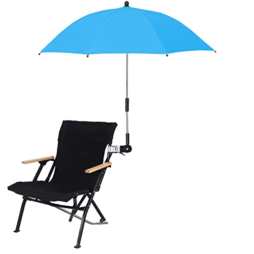 RENXR Chair Umbrella with Clamp, Universal Adjustable Beach Chair Umbrella UV Protection Sunshade Umbrella for Strollers Wheelchairs Patio Chairs, Blue, 21.7 inch