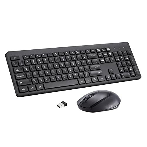 Wireless Keyboard and Mouse Combo 2.4G Full Size External Cordless Keyboard Mouse Set with Numeric Keypad for Windows Mac Laptop PC Computer Desktop Notebook Chromebook Compact Mouse (Black)
